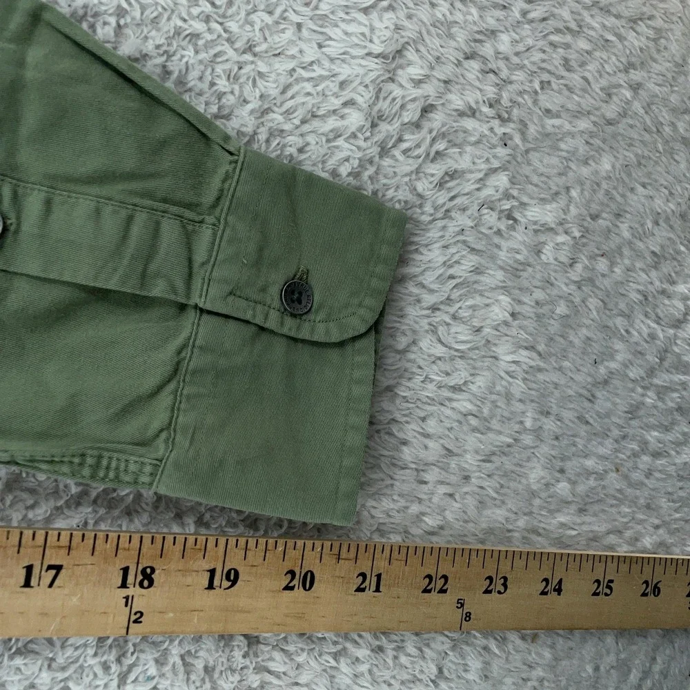 True Religion Shirt Mens Medium Olive Green Button Up Long Sleeve Logo Patch‎